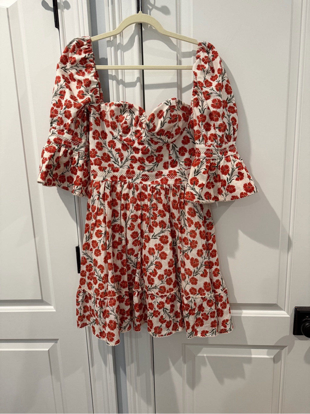 Agua By Agua Bendita Red Floral Puff-Sleeve Tunic